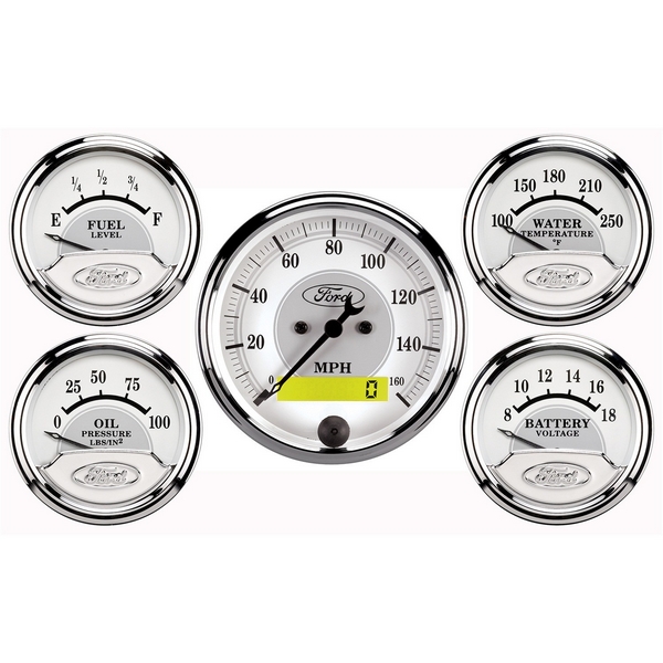 5 PC. GAUGE KIT, 3-1/8" & 2-1/16", ELEC. SPEEDOMETER, FORD MASTERPIECE